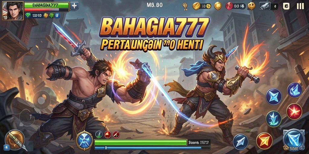 Tampilannya menunjukkan aksi pertarungan seru dalam BAHAGIA777.