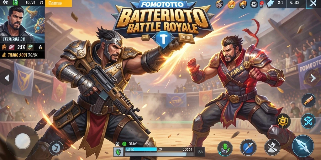 Tampilan gameplay FOMOTOTO yang intens dan mendebarkan dalam pertarungan Battle Royale.