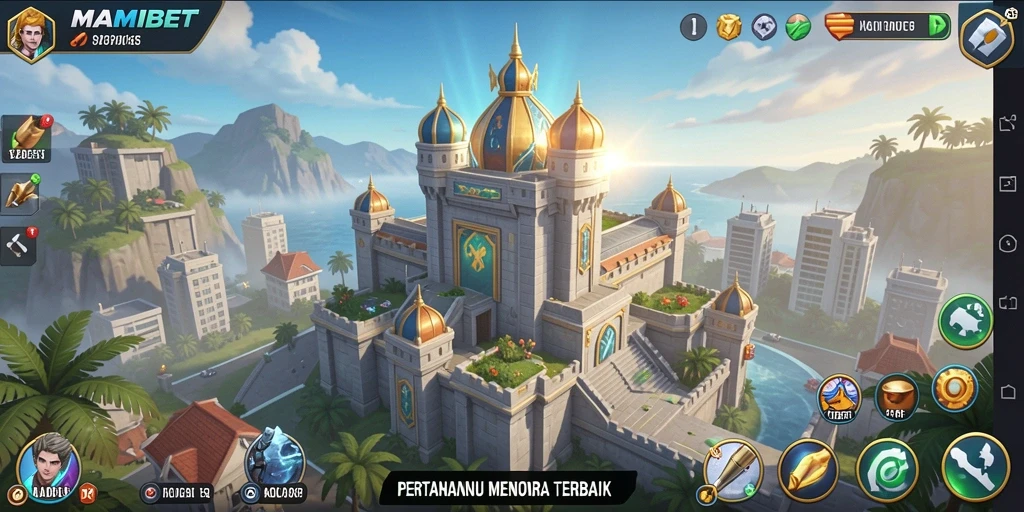 Tangkapan layar gameplay MAMIBET dengan menara pertahanan yang kuat.