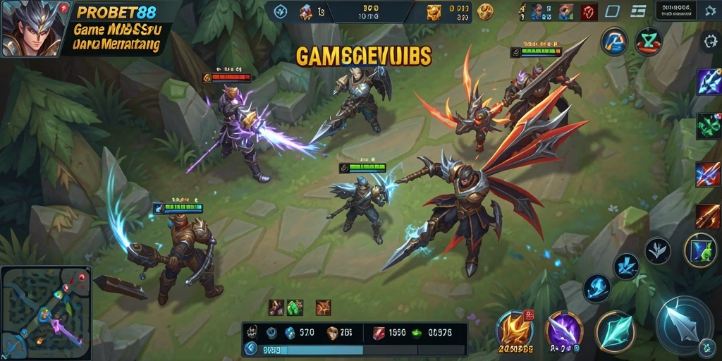 Menampilkan aksi seru dalam gameplay MOBA PROBET88.