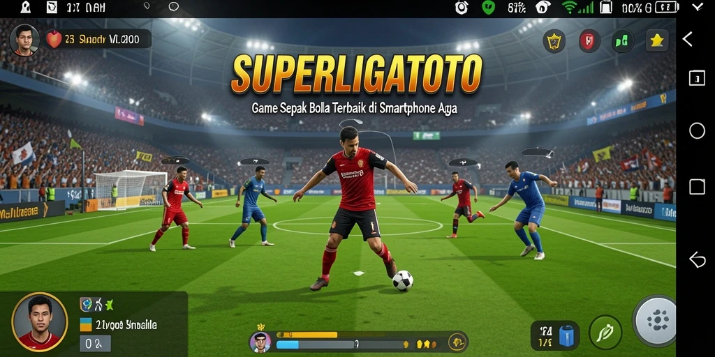 Tampilan gameplay SUPERLIGATOTO dengan aksi seru di lapangan.