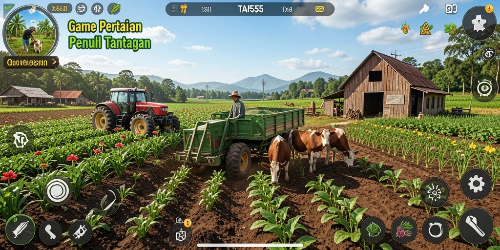 Tampilan gameplay TAR555 dengan aktivitas pertanian yang seru.